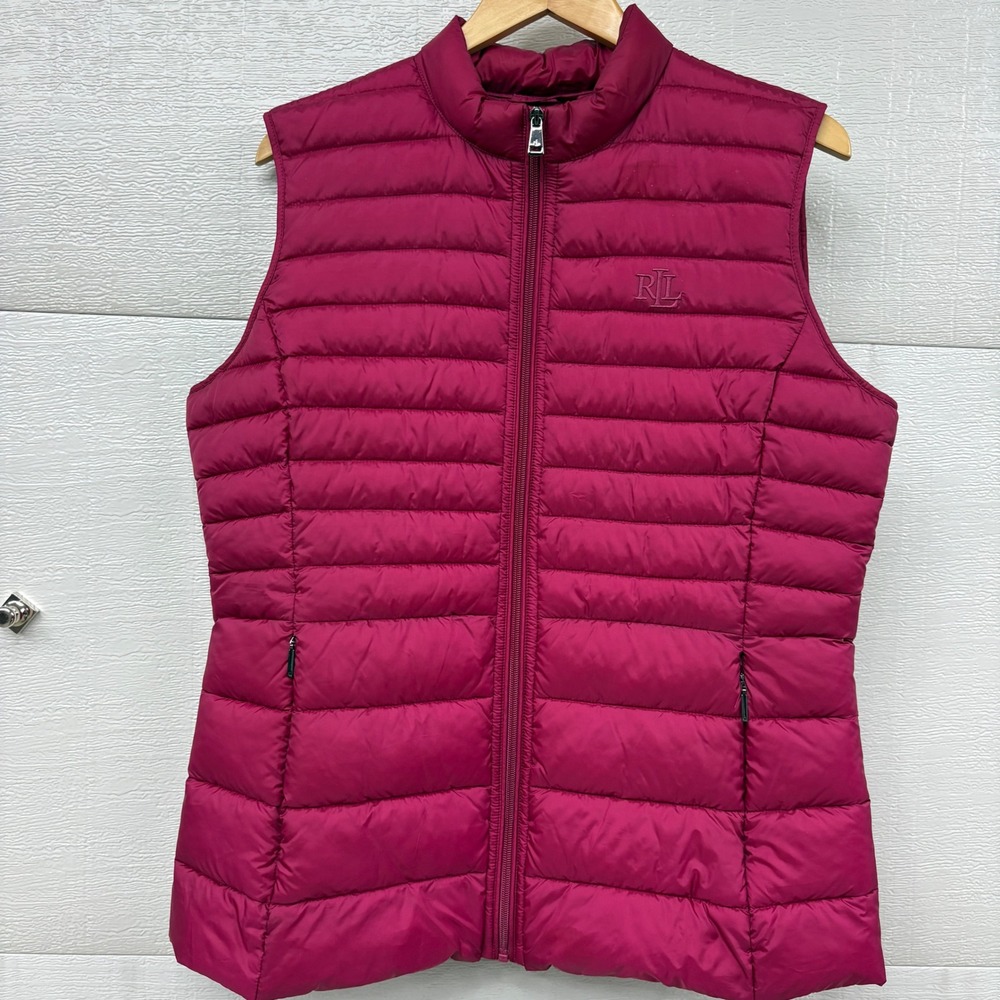 Lauren Ralph Lauren Magenta Pink Quilted Puffer Vest Womens Large Full Zip RL